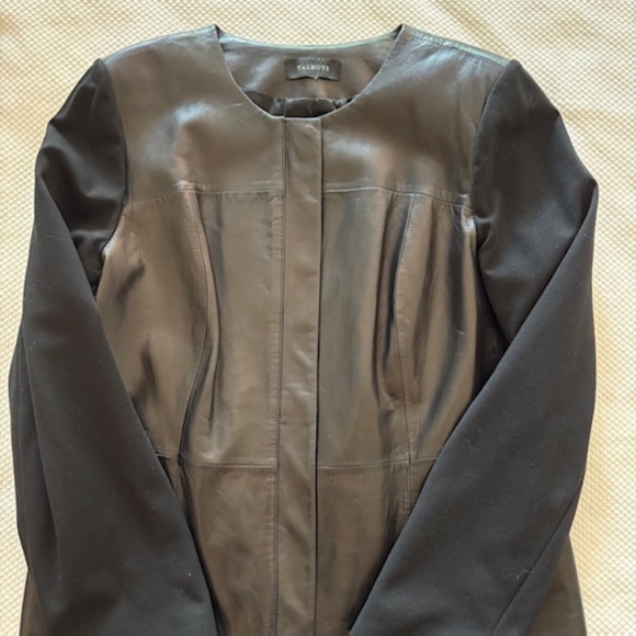 Talbots Black leather Jacket with Ponte Sleeves - Picture 1 of 2